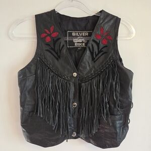 SILVER BIKE Vintage Black Leather Fringe Suede Vest Extra Small